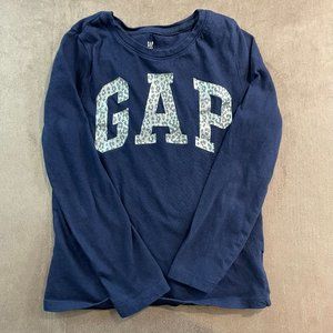 GAP Navy Blue Long Sleeve Tee w/ Cheetah Print Lettering Size Small (SKU: 29G)